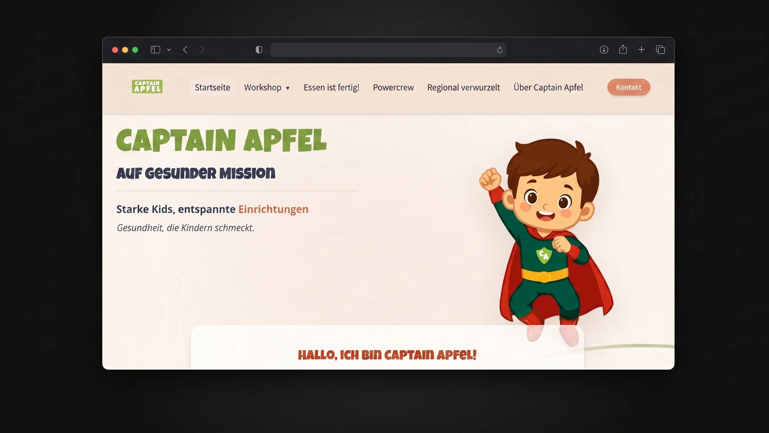 Captain Apfel Kinderworkshop Website