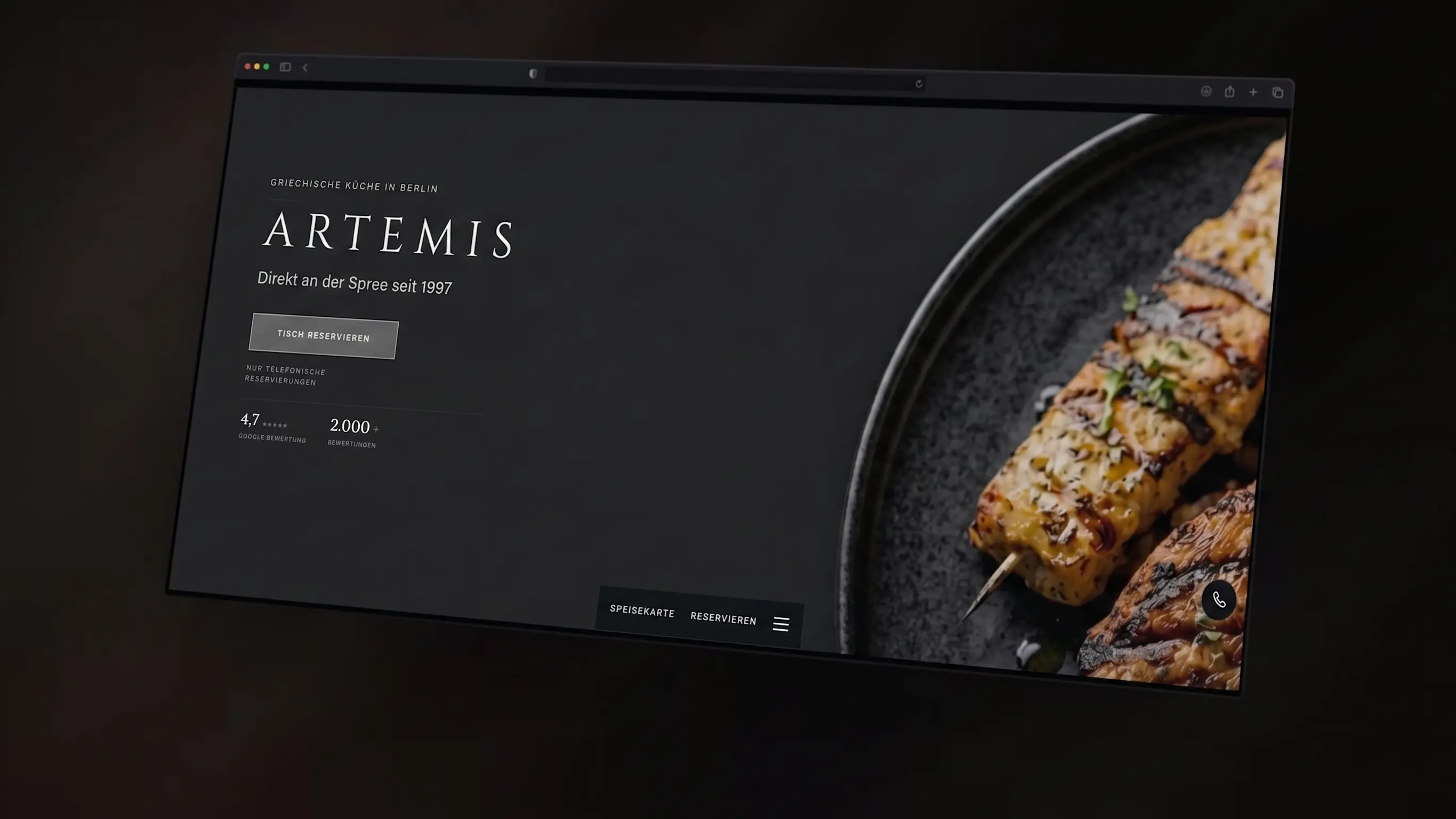Artemis Restaurant Webauftritt